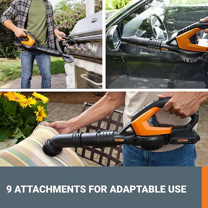 WORX Cordless Leaf Blower, Electric Blowers for Lawn Care with 120 MPH & 3.5 LBS, Long Nozzle Design for Narrow Spaces with Cleaning Attachments, Battery & Charger Included, WG545.1