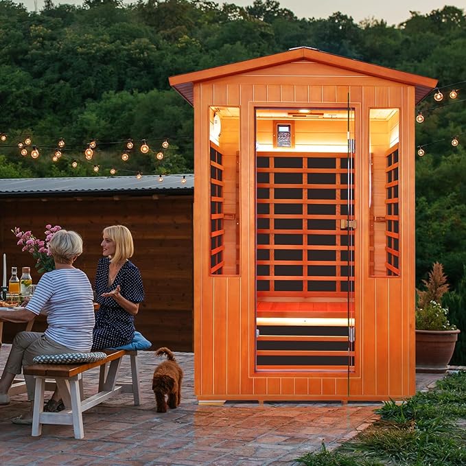Outdoor Sauna 2 Person Sauna Infrared Saunas Dry Sauna Room Red Cedar and Canadian Fir Wood Wooden 120V Sauna Spa 2080W Red Light Lamp 48.8 * 38.19 * 81.89inch