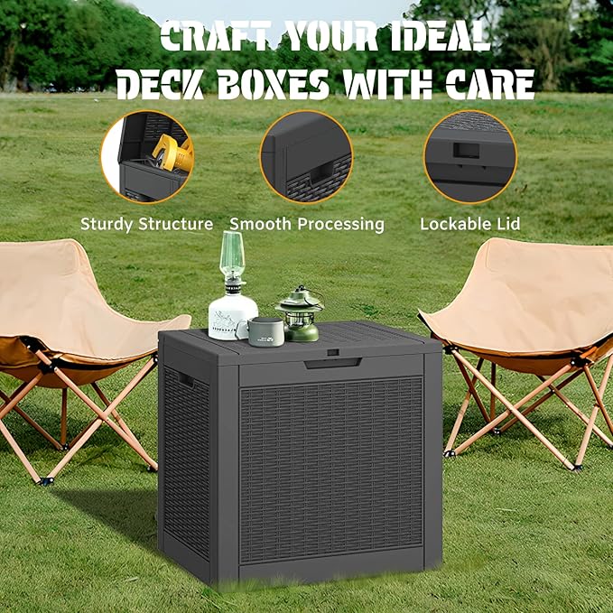 NUNU LAB 30 Gallon Outdoor Storage Box Waterproof, Outside Package Delivery Deck Boxes with Lockable Lid, Backyard Storage Bin For Garden Tools, Patio Cushions, Pool Accessories, Black