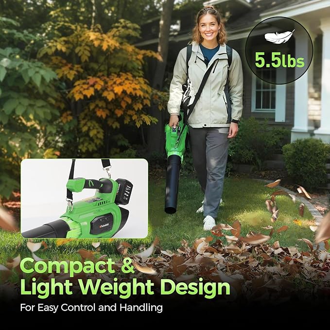 HeroJet Leaf Blower, 20V Cordless Electric Blower with 2 * 5.0Ah Batteries and 1 Hour Fast Charger, Lightweight Leaf Blower for Patio Cleaning, Lawn Care, Blowing Fallen Leaves and Dust