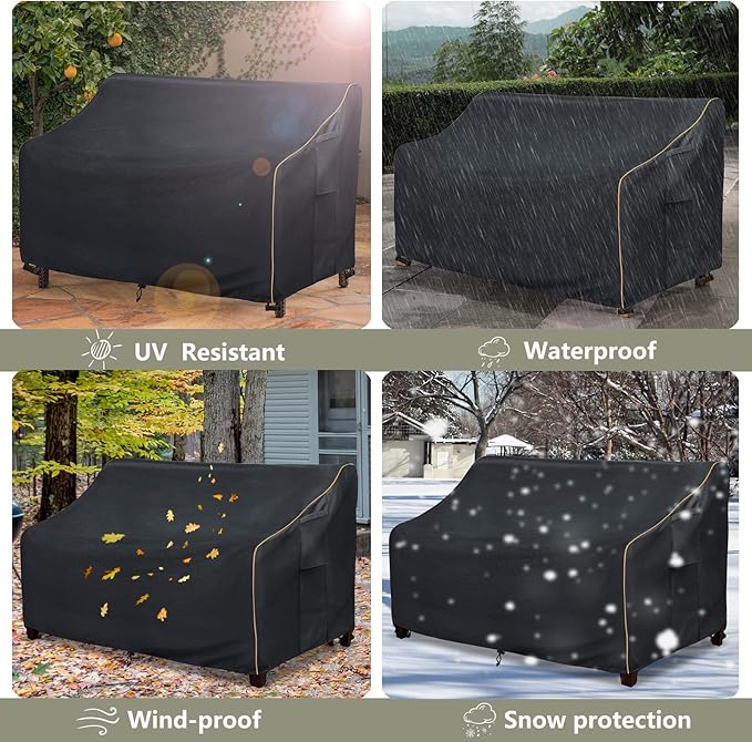Patio 3-Seater Sofa Cover,Outdoor Couch Cover Fits up to 76W x 32.5D x 33H Inches,100% Waterproof Heavy Duty Patio Furniture Covers,Black