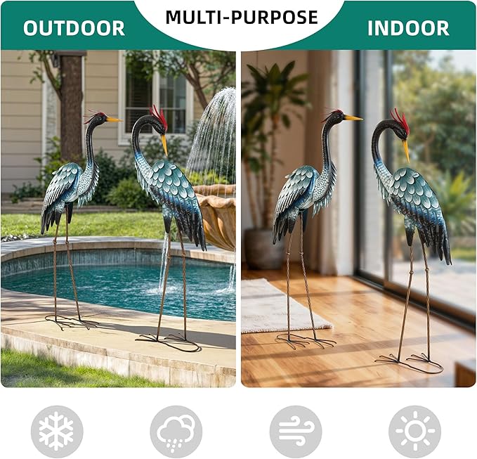 Ultym 44.8" Extra-Large Crane Decor, Handcrafted Metal Heron Lawn Sculptures with Stable U-Ground Stakes, Backyard Decoration, Metal Garden Bird Animal Yard Art, Lawn Ornament