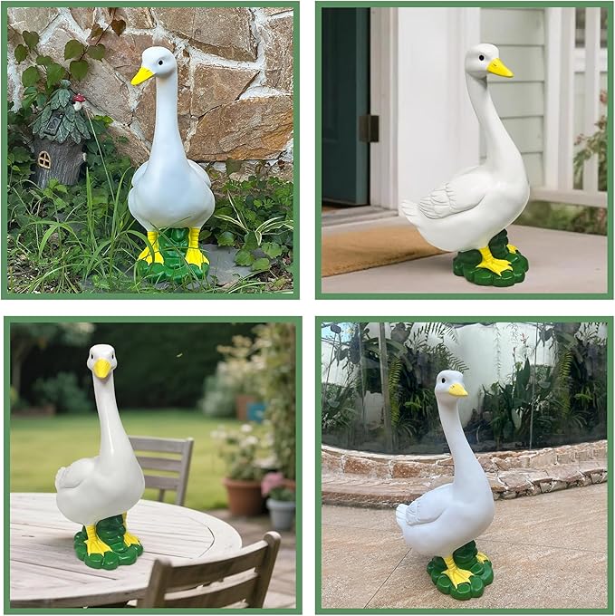 ASDFG Porch Goose Garden Decor Statues - Large White Yard Goose Statue Resin Duck Sculpture 20" High Lawn Goose Front Porch Goode Home Decorations Housewarming Birthday Gifts for Mom Women