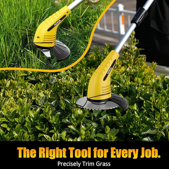 Aokia Electric Weed Wacker Cordless, 12V Battery Powered Weed Eater Cordless with Adjustable Pole (65inch), Lightweight Grass Trimmer Cutter/Edger/Mower with 2 Types Blade for Garden, Yard Lawn Work