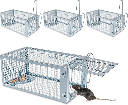 4 Packs Humane Rat Trap Outdoor, Wanqueen Humane Mouse Traps Indoor for Home, Small Rodent Chipmunk Squirrel Trap and Other Live Animal Cage Catch and Release
