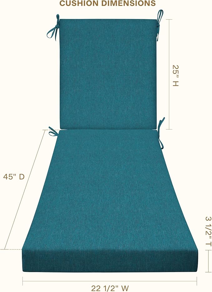 Honeycomb Outdoor Chaise, 22.5" W x 70" L, Textured Solid Teal Patio Cushion