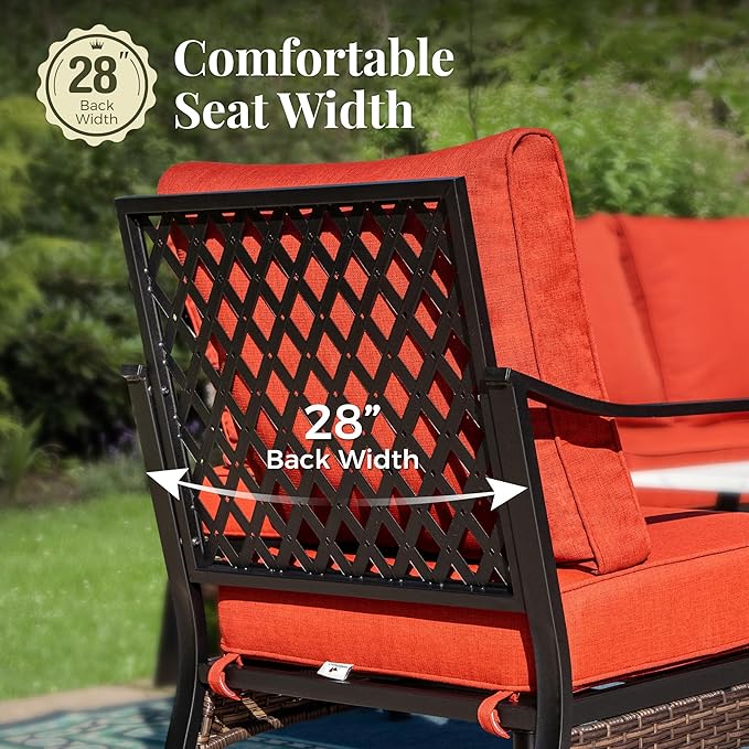 Patio Furniture Set with Coffee Table, Outdoor Conversation Set with 2 x Fixed Chairs, 2 x Swivel Chairs, 1 x 3-Seat Sofa for Lawn Garden Backyard, Red