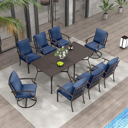 Outdoor Dining Set Patio Dining Table and Chairs Set Outdoor Furniture Set (Dark Blue, 10 Dining Set)