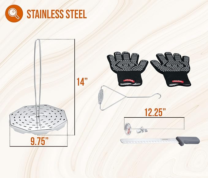 CONCORD 6 Piece Stainless Steel Turkey Fryer Kit. Frying Accessories Includes: Rack, Lifter, Thermometer, Gloves, and Turkey Slicer Knife