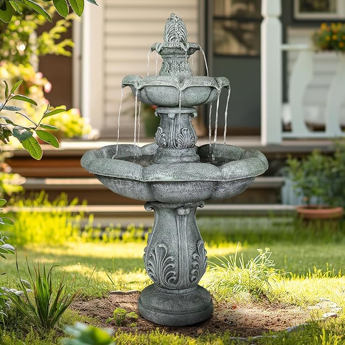 ourrco 48" H Elegant Water Fountain Outdoor Garden - Decorative Water Fountain Outdoor with Intricate Design for Patio, Backyard, Lawn, Outside Decor