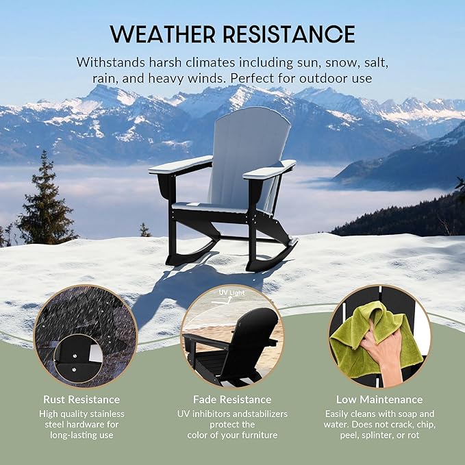 WestinTrends Malibu 2 Piece Set Outdoor/Patio Poly Adirondack Rocking Chairs (2 Seater), Black