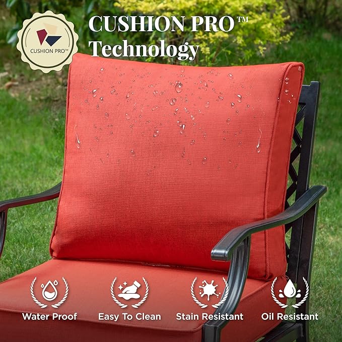 Patio Furniture Set 6 pcs, Outdoor Patio Furniture, 1 X 3-Seat Sofa, 2 X Single Chairs, 2 X Rocker Chairs, 1 X Coffee Table and 5.75" Extra Thick Cushion, Patio Conversation Set,Red
