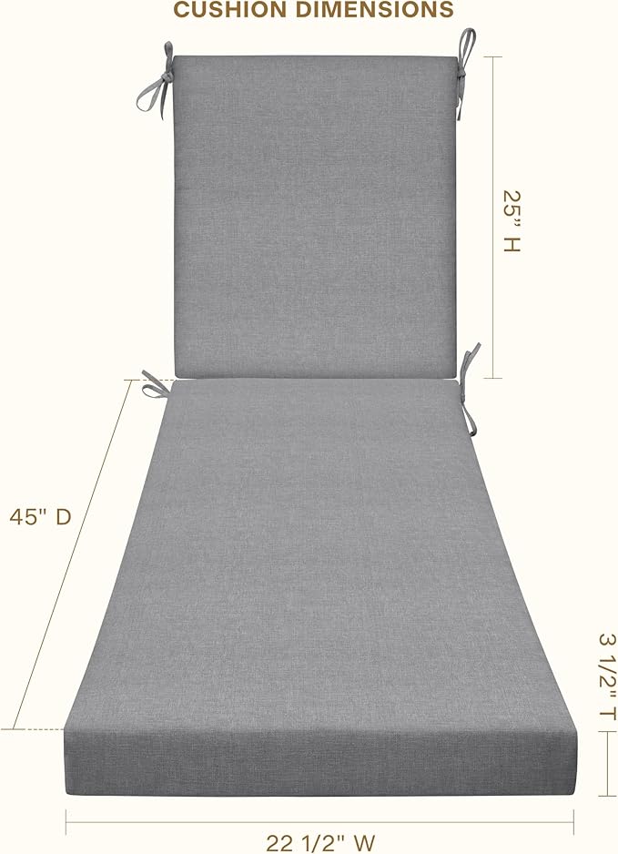 Honeycomb Outdoor Heritage Chaise, 22.5" W x 70" L, Textured Solid Platinum Grey Chair Cushion for Patio Furniture