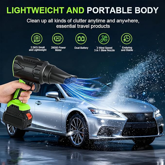3 in 1 Leaf Blower Cordless with 2 * 3Ah Battery and Charger, 3 Speed Mode, Lightweight, 21V Battery Powered Electric Handheld Blower for Lawn Care, Blowing Leaves, Patio Cleaning, Dust, Snow