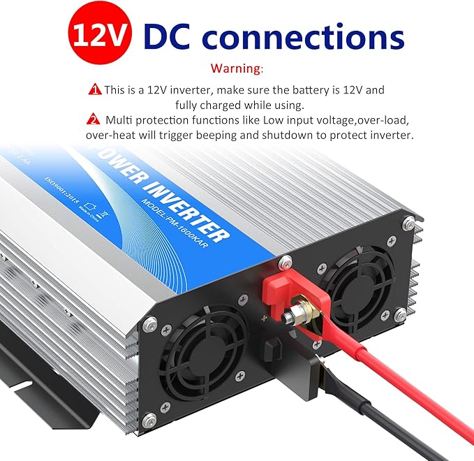 1600Watt Power Inverter Modified Wave DC 12volt to AC 120volt with Remote Control & LED Display and 2.4A USB Port for Trucks Boats RV & Emergency