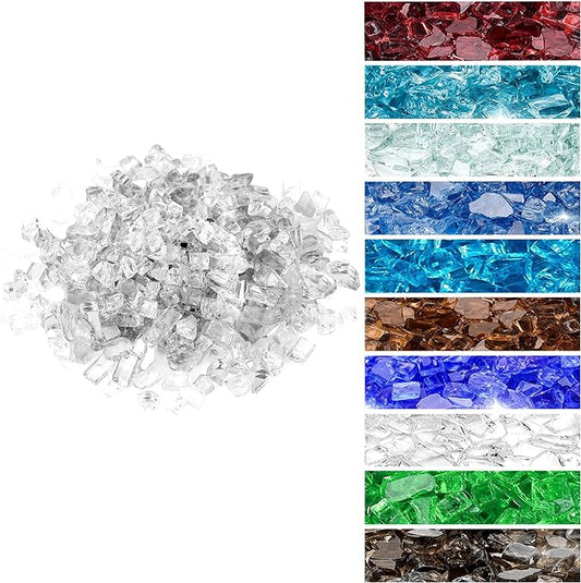 Onlyfire 10 lbs Fire Glass for Propane Fire Pit, 1/4-Inch High Luster Fireplace Glass Rocks for Fire Pit Table, Platinum