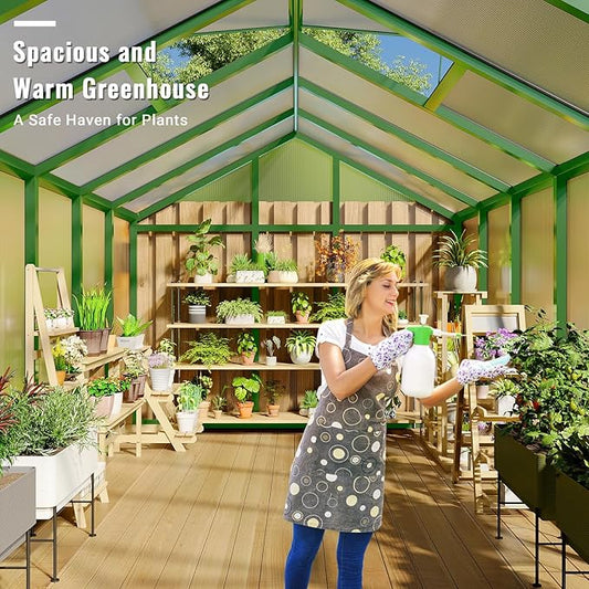 Greenhouse, 8x12 FT Greenhouse for Outdoors, Walk-in Green House with Ground Nails and Vent Windows, Sliding Lockable Door, Polycarbonate Greenhouses for Outside Garden Backyard, Quick Setup, Green