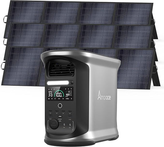 AMPACE Andes 1500 Power Station 2400W(Surge 3600W) Solar Generator with 3x200W Solar Panels, 1462Wh Solar Power Station, 1800W A-Boost Fast Charging, APP Control, Emergency Power for Home Use
