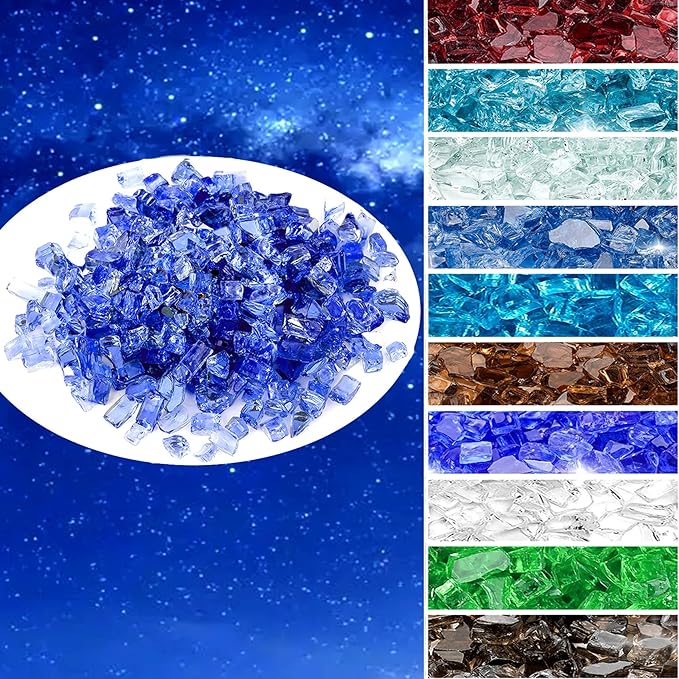 Onlyfire 10 lbs Fire Glass for Propane Fire Pit, 1/4-Inch High Luster Fireplace Glass Rocks for Fire Pit Table, Cobalt Blue
