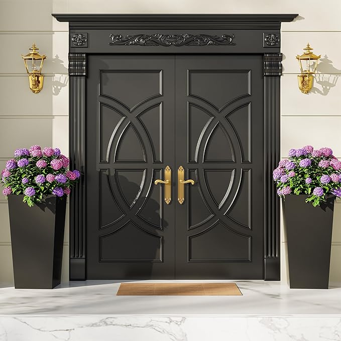 CABIHOME 30 Inch Tall Outdoor Planters Set of 2, High Front Porch Planter Pots with Drainage Holes, Water Level Monitor and Wheels, for Porch or Patio, Black