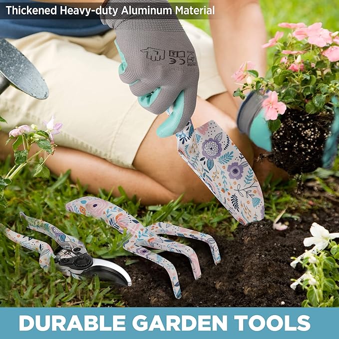 WORKPRO 5PCS Garden Tool Set, Aluminum Heavy Duty Gardening Tool Set with Bag, Outdoor Garden Hand Tools, Gardening Gifts