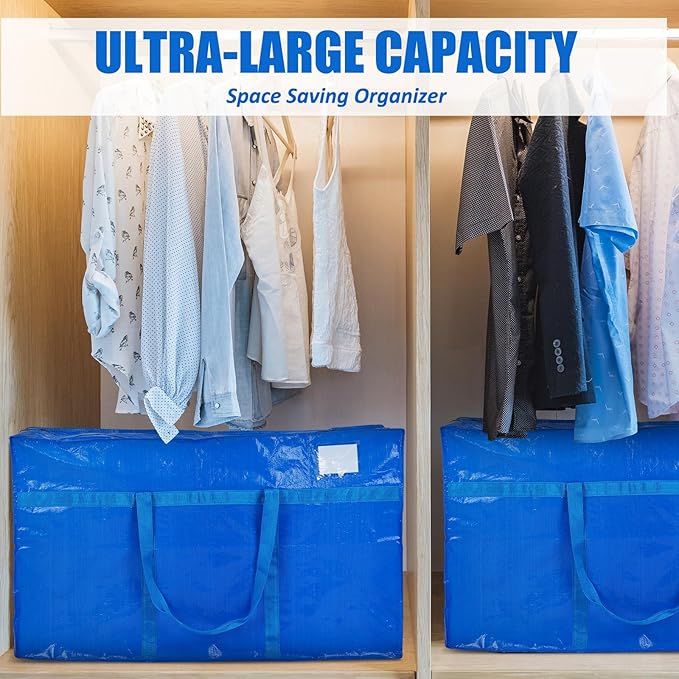 Windyun 4 Pack 41 Gallon Extra Large Storage Bags XXL Moving Bags with Zipper Handles Heavy Duty Jumbo Big Tote Box for Christmas Tree Storage 4, 5, 7.5, 9, 10, 12 ft Skeleton College Dorm(Blue)