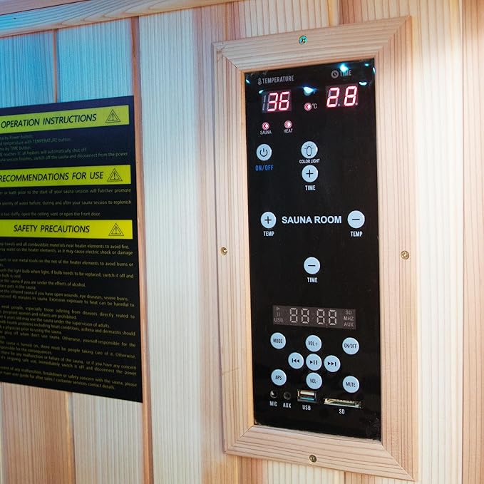 Infrared Sauna Home Traditional Sauna for Home Low EMF 1100W for 1 Person Relaxing Backboard with Control Panel, Bluetooth Speaker, Reading Lamp,Top Starry Sky (Ameican White Oak, 48"×33”×70“)