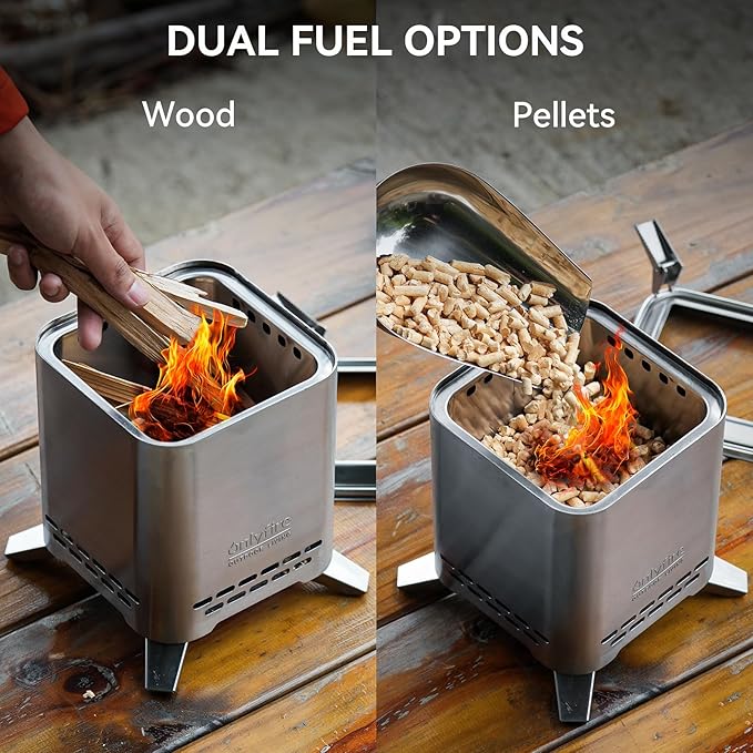 ONLYFIRE OUTDOOR LIVING 2-in-1 Smokeless Fire Pit with Pot Bracket & Carry Bag, Portable Camping Stove Wood Burning Mini Tabletop Fireplace for Patio Backyard RV Tailgating, Sliver 7.8", #FP051