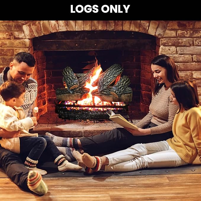 30" Premium Gas Logs - for Vented Fireplaces, Natural Gas or Liquid Propane - Blazing Oak Design (Logs Only)