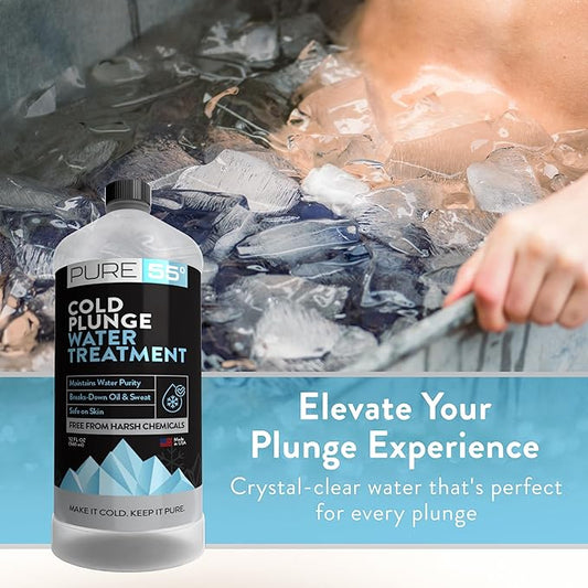 3in1 Cold Plunge Water Treatment, Weekly Natural Ice Plunge Stabilizer & Clarifier, Harsh Chemical Free, Fight Scum & Odors for Clear Waters - Pure55 Made in The USA (32 Fl Oz)