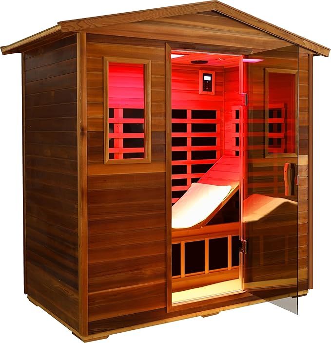 LTCCDSS Ultra-Low EMF Outdoor Sauna 3-Person, Full Spectrum Red Cedar Far Infrared Sauna for Home, Near&Mid-IR Light, EMF 0.1-1mG, Bluetooth & Chromotherapy (81.1 * 45 * 83.5 in)