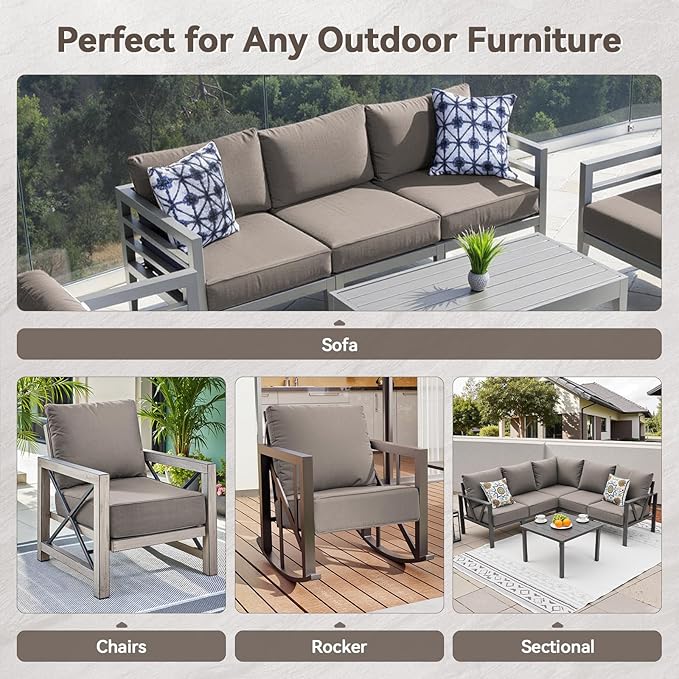 6" Thick Outdoor Cushions 22x24x6, 2-Set Deep Seat Patio Cushions with Removable Cover, Waterproof & Fade Resistant Replacement for Wicker Chair, Loveseat, Sofa - Grey