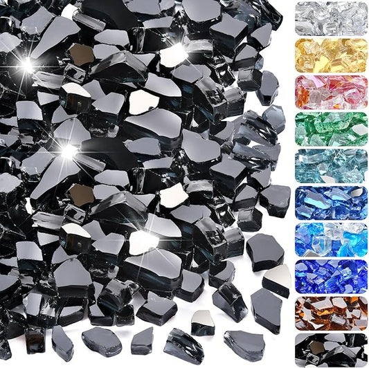 20 Pounds Fire Glass 1/2 Inch High Reflective Tempered Firepit Glass Rocks for Fireplace, Fire Pit Table, Fire Bowl and Landscaping (Onyx Black)