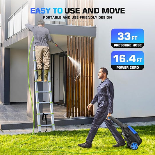 Professional Pressure Cleaner, Portable Power Washer with 4 QC Nozzles and Soap Bottle, Cleaner Machine for Cars/Home/Driveways/Patios/Decks/Fences, Blue