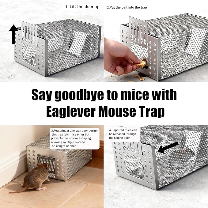 2026 Upgraded Stainless Steel Automatic Mouse Trap, Easy Setup for Indoor and Outdoor Use, Humane No-Kill Live Trap with One-Way Door, Catch & Release for Mice and Rodents (1)