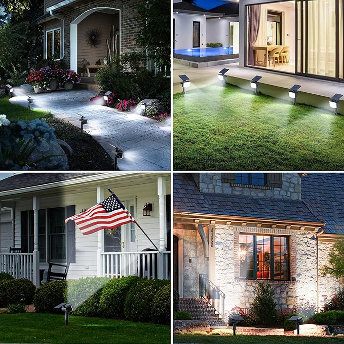 MinPea 8 Pack Solar Spot Lights Outdoor, Waterproof IP65 Adjustable, 3 Lighting Modes Solar Powered Landscape Spotlights for Yard Garden Pathway(Cool White)