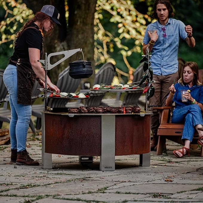 Breeo Smokeless Fire Pit (X Series 42, Corten Steel, Lid Included) | 46 inch Smokeless Firepit for Outside | 190 Pounds | Gifts for Dad | Compatible with Wide Range of Breeo Accessories