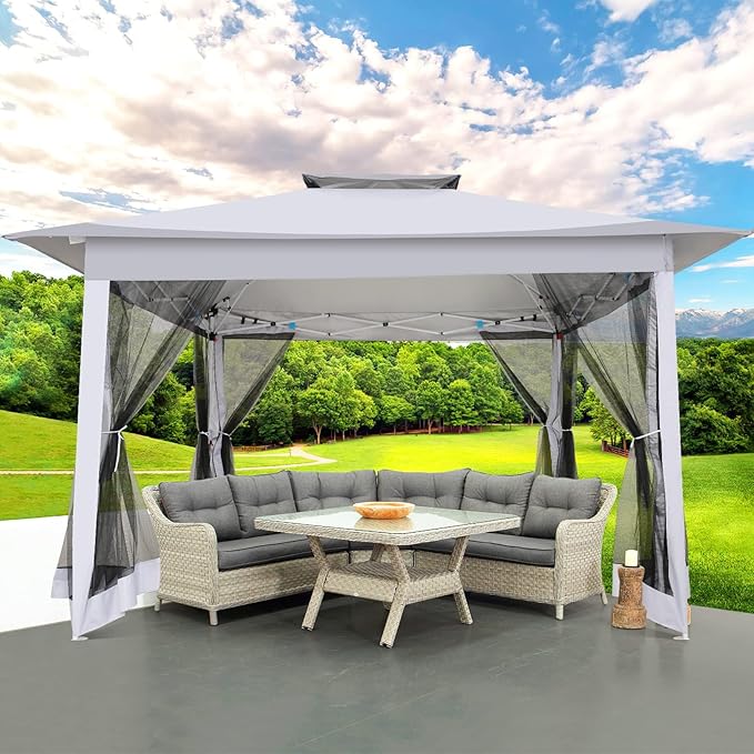 COBIZI 12x12 Pop up Gazebo on Clearance with Mosquito Netting,Waterproof Roof & Sandbags,Outdoor Canopy Tent with 4 Ropes,8 Stakes&Carrying Bag,Portable Patio Gazebo for Garden,Backyard&Lawn,Darkgrey