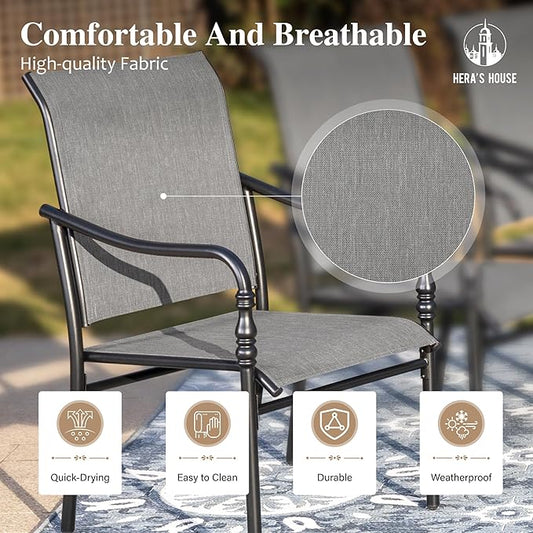 HERA'S HOUSE Patio Table and Chairs for 6, Outdoor Dining Set 7 Pieces, 67" Rectangle Metal Table with Elegant Armrest Chairs for Garden Backyard