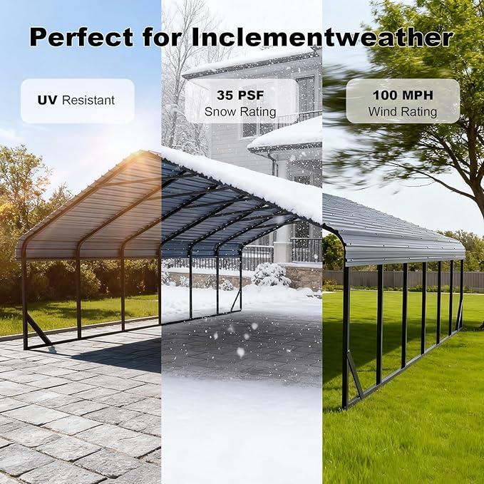 20x30 FT Heavy Duty Metal Carport Galvanized Steel Carport Shelter for 2 Car Extra Large Canopy for Dual Vehicle, RV Boat Storage All Weather Protection Garage Party Tent