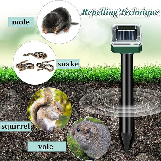 Pack of 10 Solar Mole Repellent Sonic Gopher Repellent Vole Chaser Mole Deterrent Sonic Spikes Repellent Ultrasonic Pest Control Outdoor Keep Moles Out of Yard Lawn
