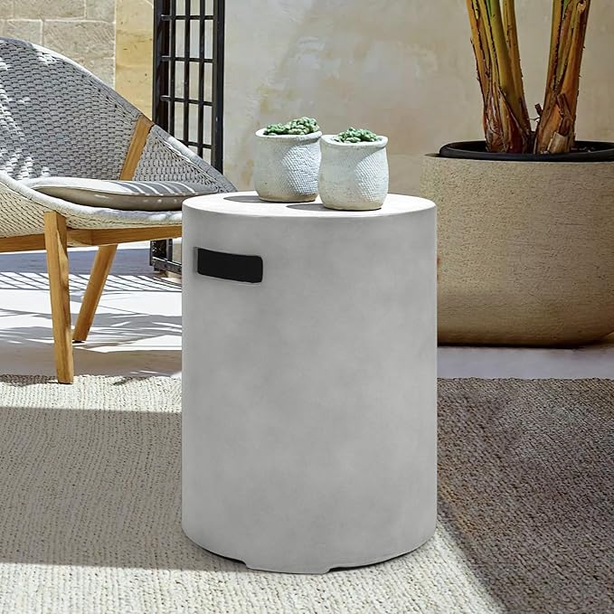 Propane Tank Cover Table 16 X 20 Inch,20 LB Outdoor Propane Tank Storage Hideaway Table with Handles,Concrete Gas Tank Holder Suitable,Grey