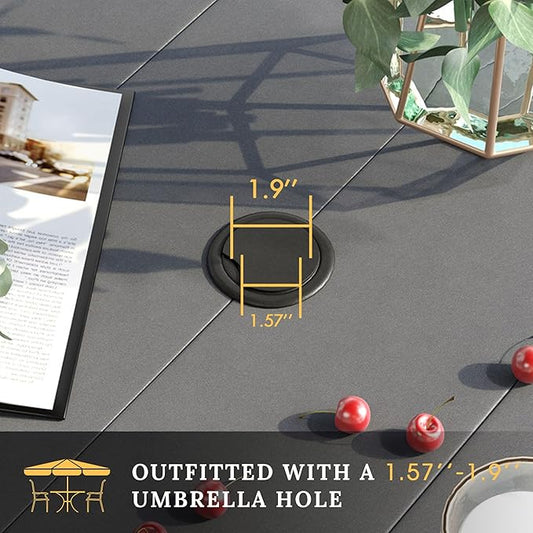 VICLLAX 7 Pieces Patio Dining Set, 6 Seats Outdoor Furniture Includes 63" Rectangle Outdoor Table and 6 Swivel Patio Chairs, Grey Tabletop and Fabric