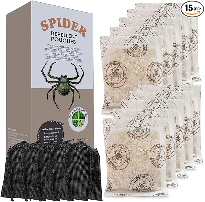 15 Pack Powerful Spider Repellent Indoor Protection for Your Home, Made with Natural Ingredients, Long-Lasting Indoor & Outdoor Spider Control for Home, Garage, Basement, and More, Safe & Easy to Use
