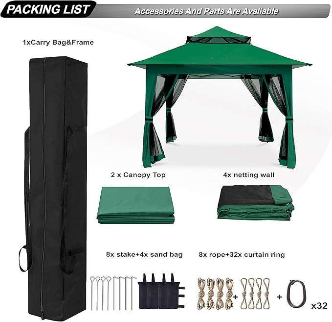 ABCCANOPY Pop Up Gazebo 13x13 - Outdoor Canopy Tent with Mosquito Netting for Patio Garden Backyard (Green)