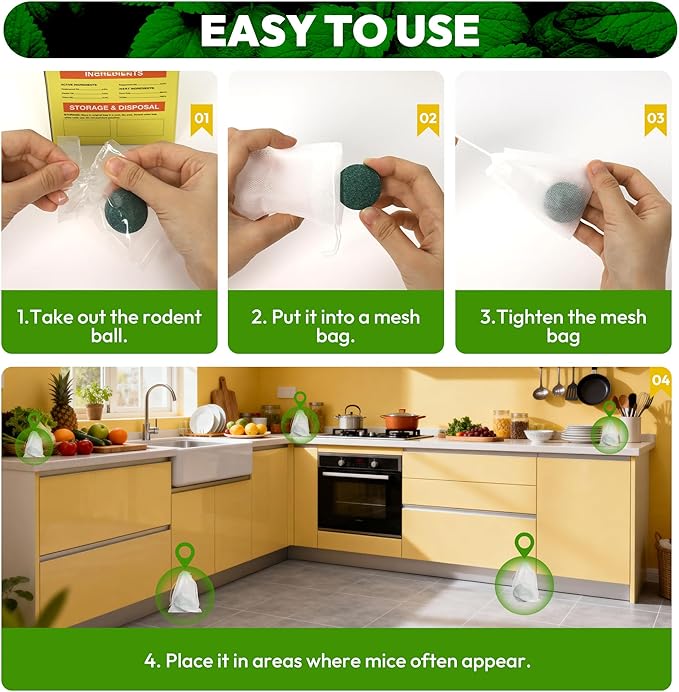 Mouse Rodent Repellent, 24 Pack Peppermint Oil Mouse Traps for Rat Mice, Nature Mouse Deterrent for Indoor Outdoor Use, for Garden & Home, Family & Pet Friendy