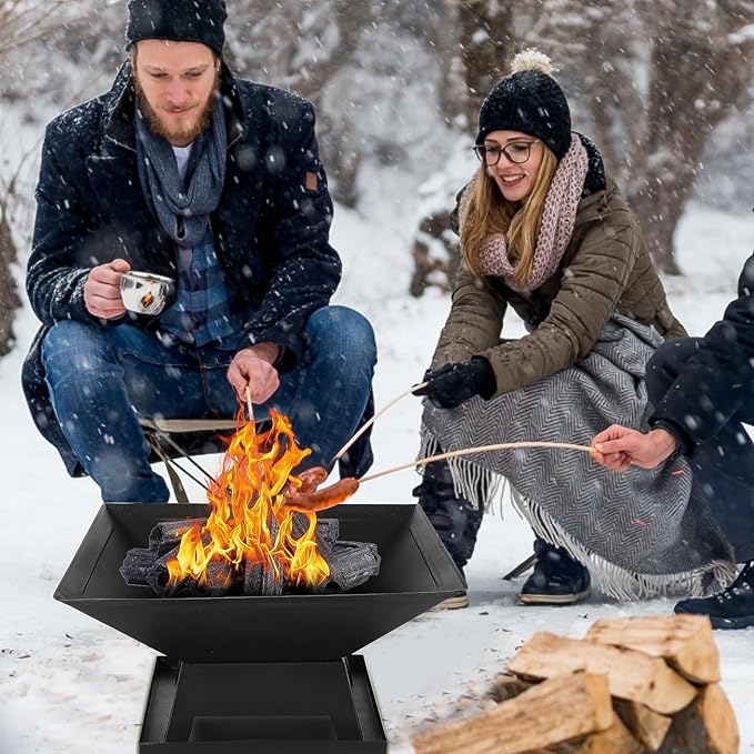 Outdoor Fire Pits for Outside Wood Burning Table Fire Pit with Spark Screen Cover, Fire Bowls Backyard Fire Pit with Fire Poker for Camping Beach (Black, 18.5 Inch)