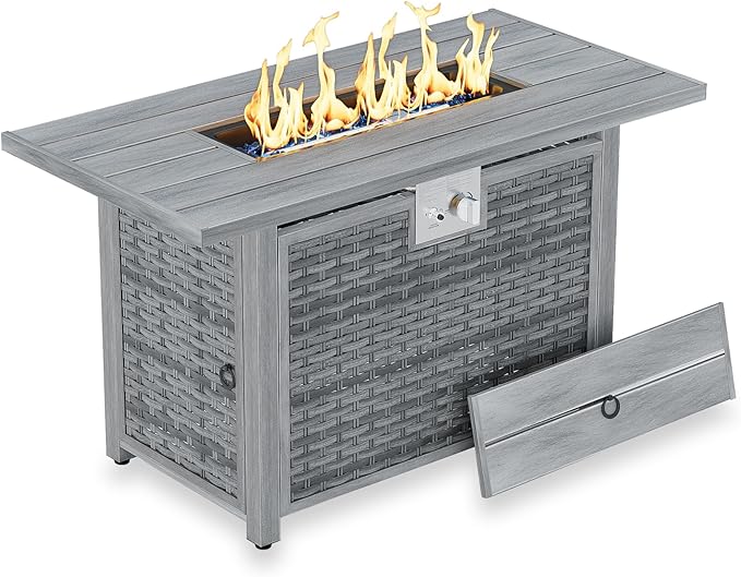 Outdoor Fire Pit Table Propane Gas Fire pits &Outdoor Fireplaces 43″ Rectangular Firepit Table, 50,000 BTU Fire Table for Patio Set (Light Gray)