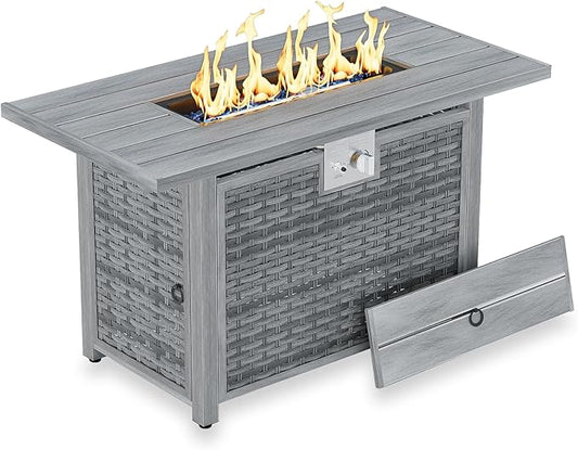 Outdoor Fire Pit Table Propane Gas Fire pits &Outdoor Fireplaces 43″ Rectangular Firepit Table, 50,000 BTU Fire Table for Patio Set (Light Gray)