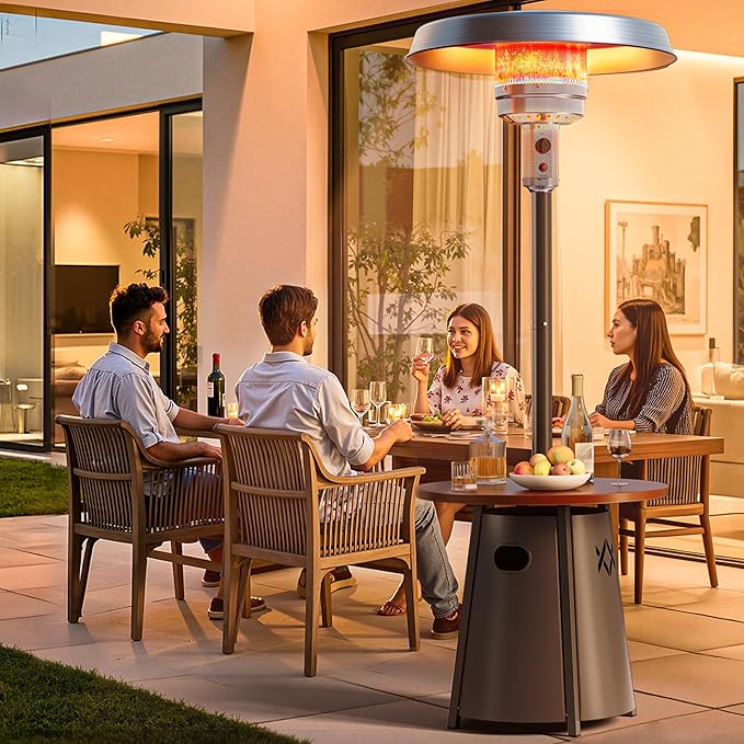 Pamapic 50,000 BTU Outdoor Heaters for Patio with Round Table Design, Premium 304 Stainless Steel Burner, Triple Protection System Propane Patio Heater for Porch Garden, Residential & Commercial Use
